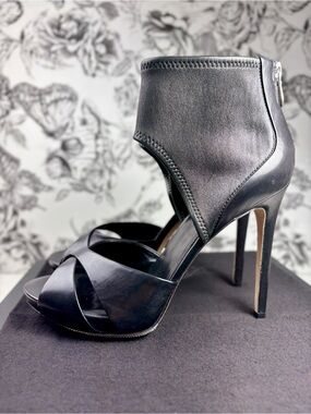 Alejandro Ingelmo “Allegria” Black Leather Cross Strap 120mm Heels, Sz 9.5/10/11